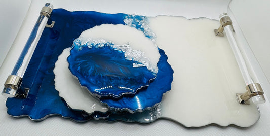 Royal blue Tray and coaster set