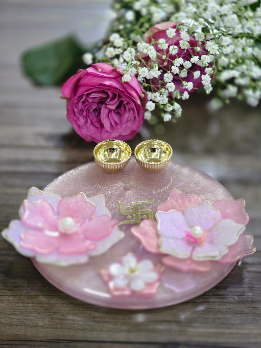 Pastel pink round festive thali